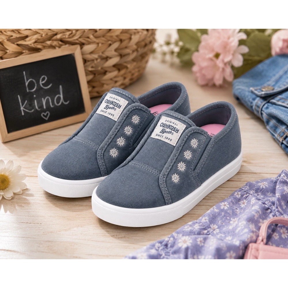 OshKosh B'gosh Cierra Blue Girls Slip On Denim Shoes Size 13 NWT MSRP $40